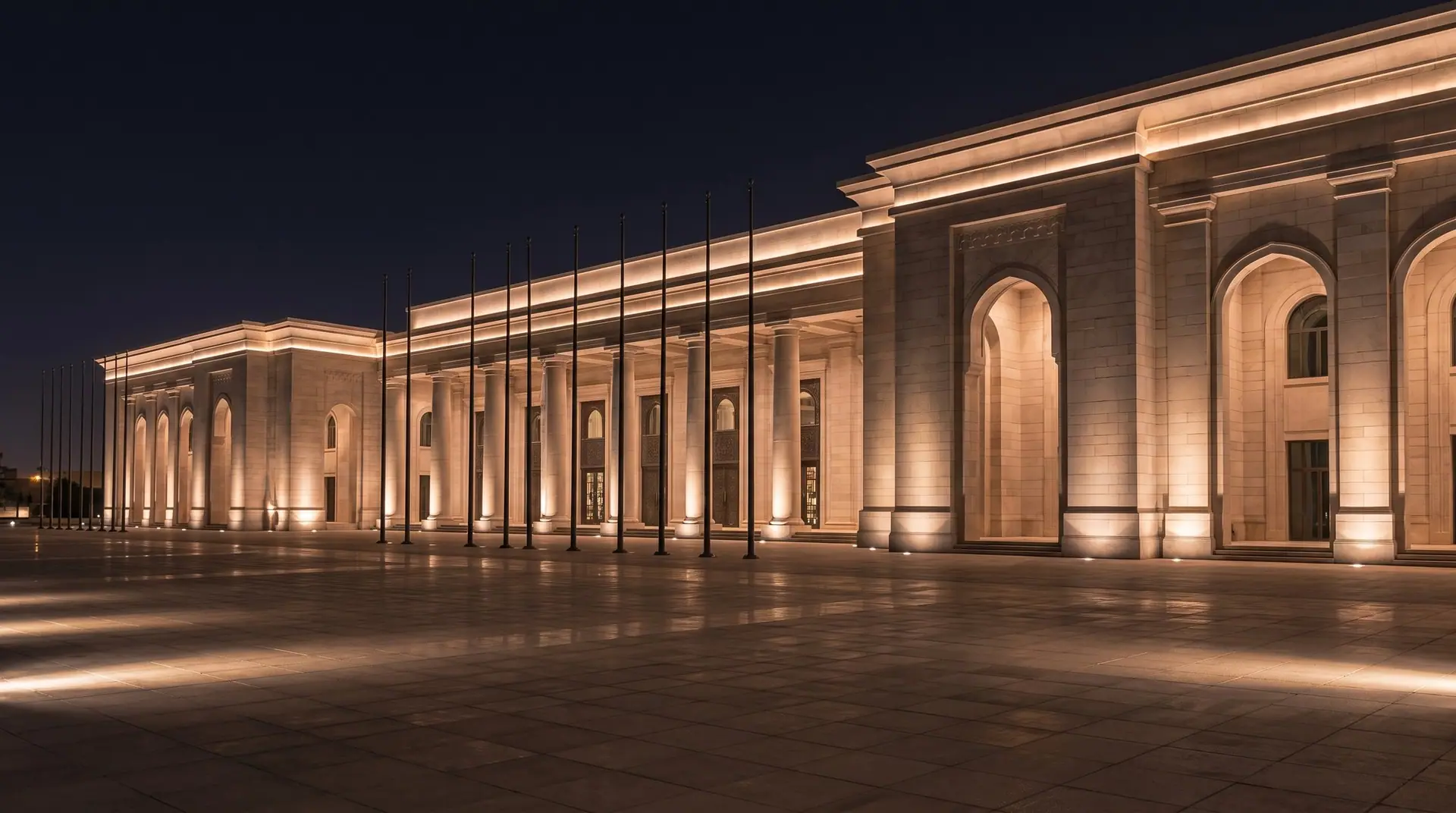 Government building with restrained facade lighting